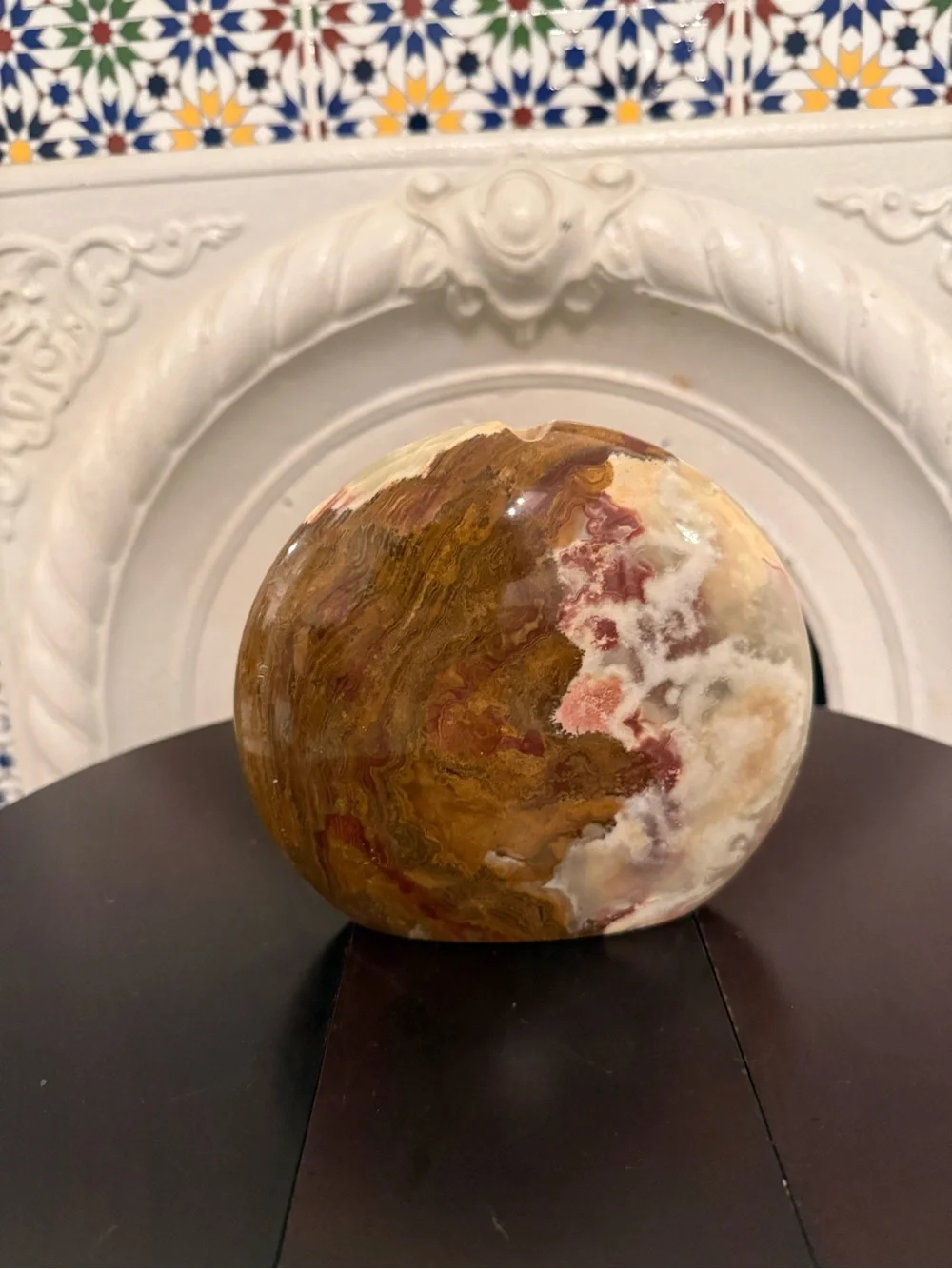 Vtg Natural Stone Onyx Jasper Disc Style Bud Vase